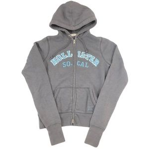 Hollister Hooded Zip Up Jacket with Embroidered Logo and Front Pockets